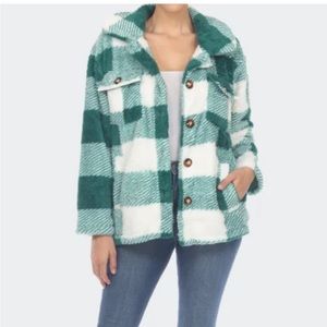 Soft plush green plaid shacket